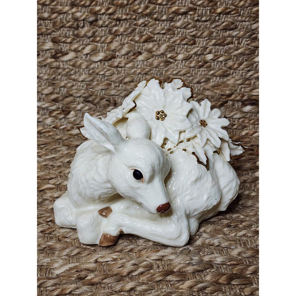 Vintage Classic Treasure Porcelain Baby Deer Fawn Collectible Floral White/Gold
